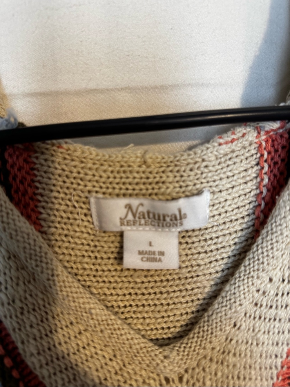 Natural Reflections Striped Knit Hoodie in Tan, White & Rust - Picture 5 of 6